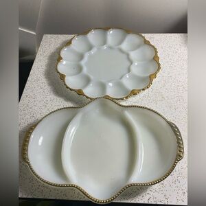 2 pc vintage milkglass Fire King serving plates.